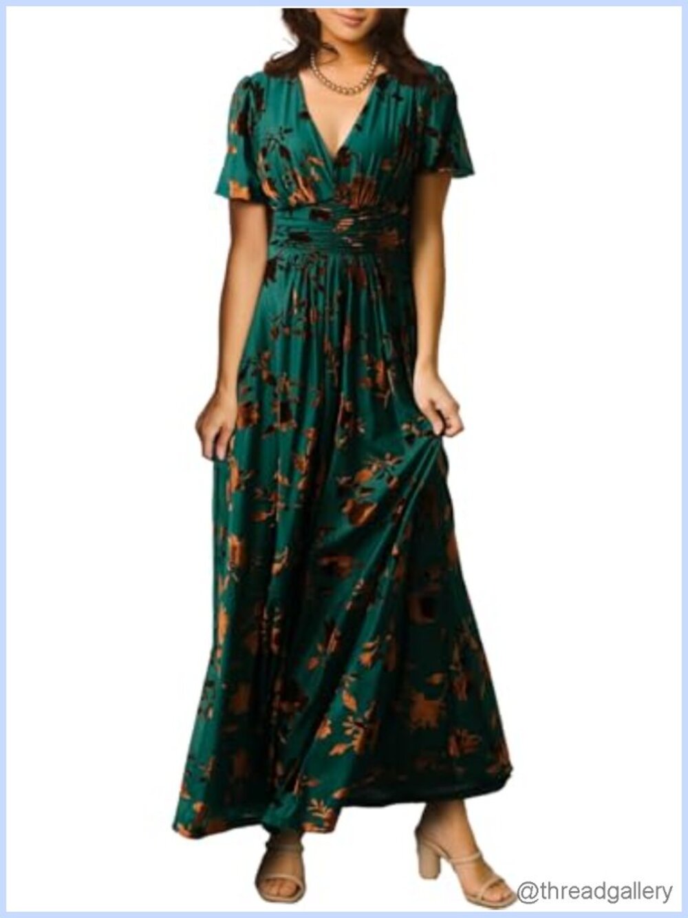 Velvet Maxi Dress V Neck Short Sleeve Empire Waist Formal Wedding Guest